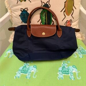Longchamp Navy and Brown Mini Bag